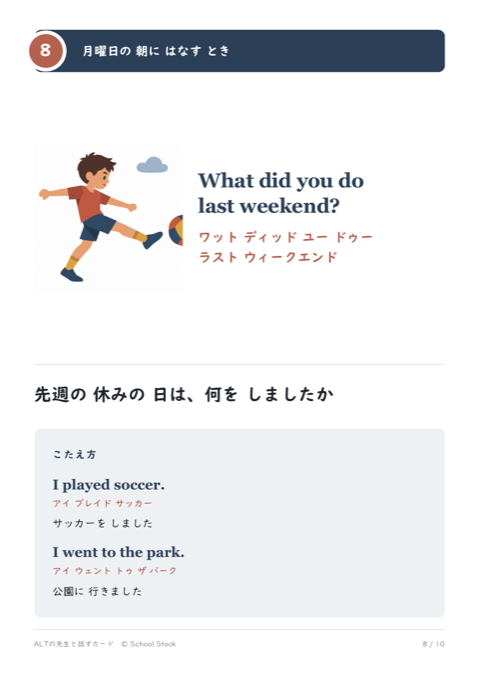 先週の休みの日のカードの紙面