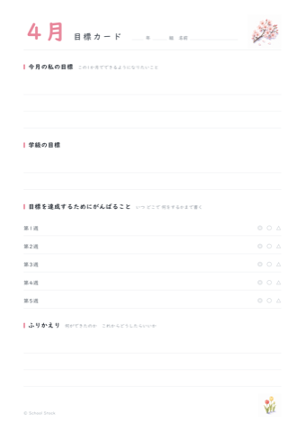4月の目標カードの紙面