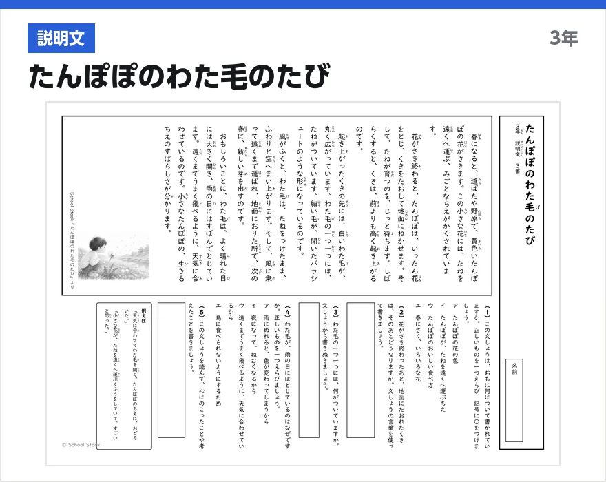 説明文 たんぽぽのわた毛のたび