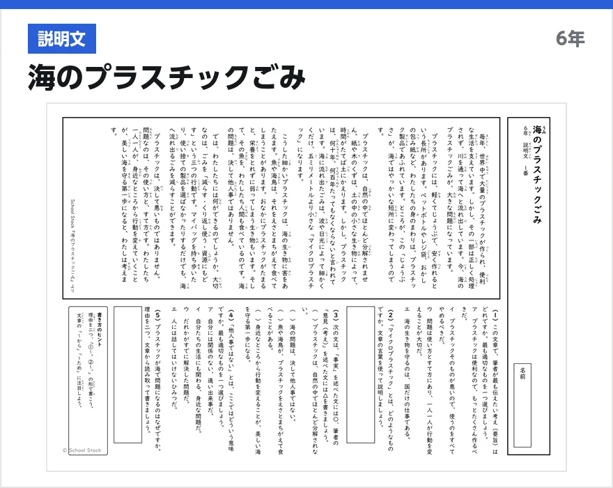 説明文 海のプラスチックごみ