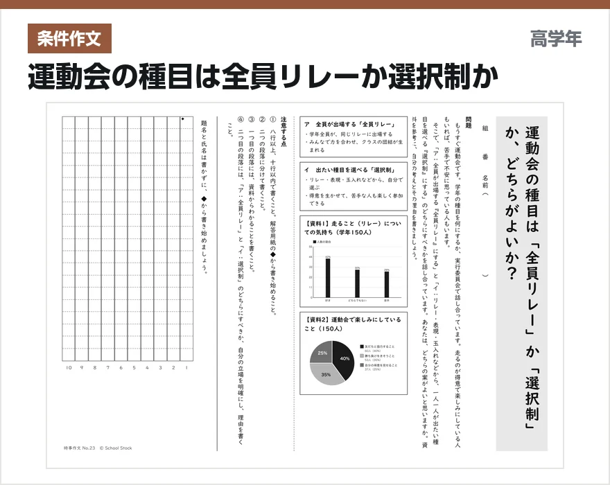 条件作文 運動会の種目は全員リレーか選択制か