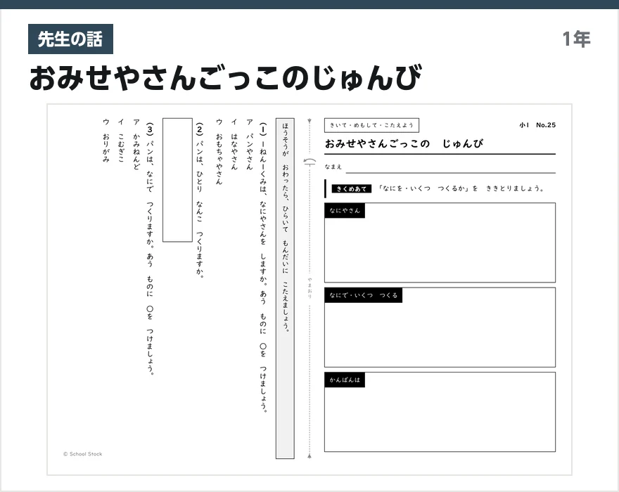 先生の話 おみせやさんごっこのじゅんび