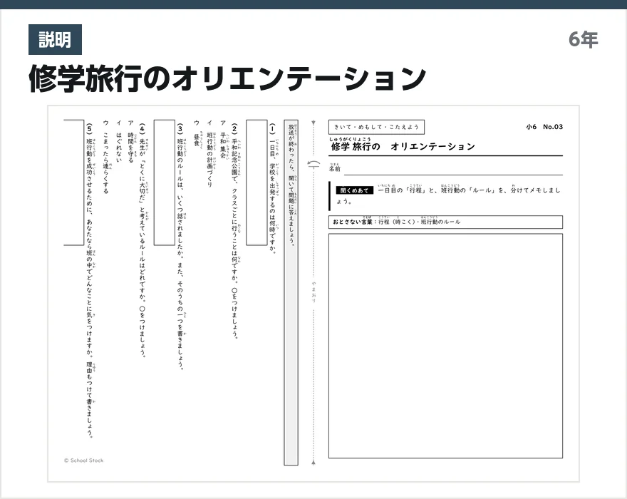 説明 修学旅行のオリエンテーション