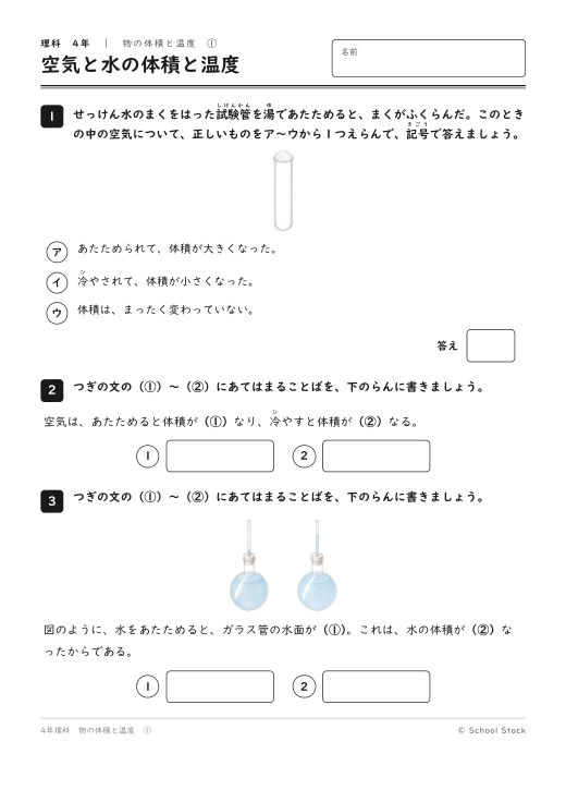 空気と水の体積と温度
