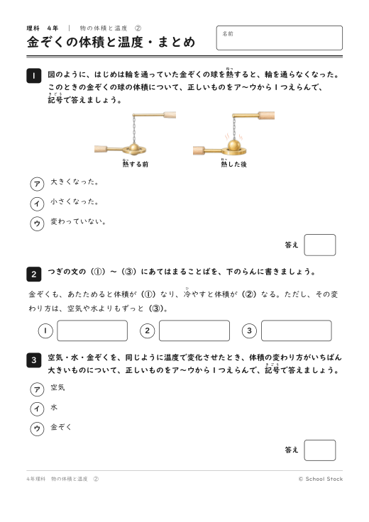 金ぞくの体積と温度・まとめ