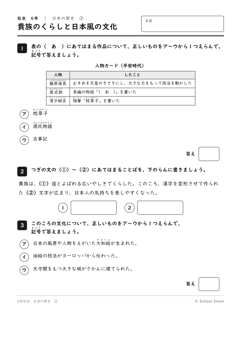 貴族のくらしと日本風の文化