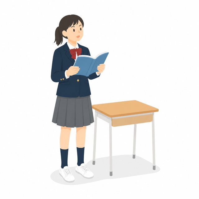 中学生・国語・音読する女子（ブレザー）