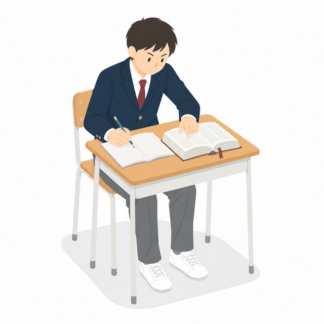 中学生・国語・辞書を引く男子（ブレザー）