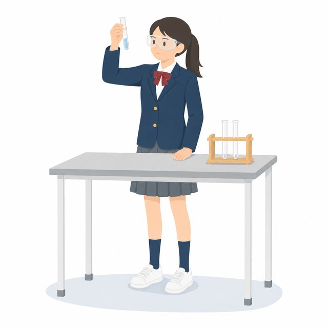 中学生・理科・試験管を観察する女子（ブレザー）