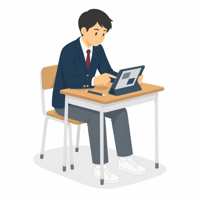中学生・タブレットで学ぶ男子（ブレザー）