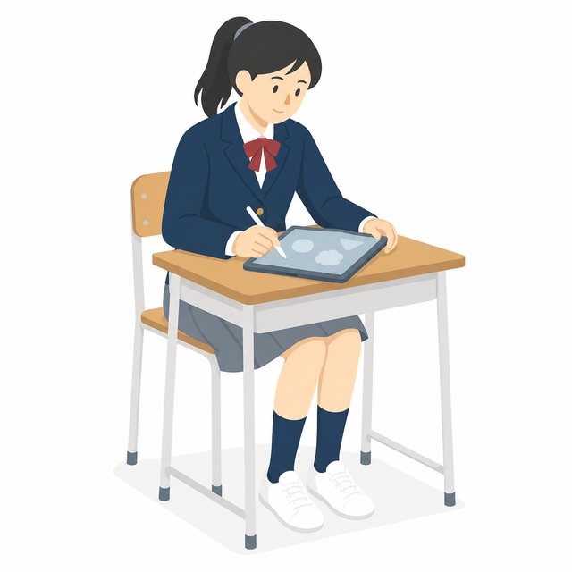 中学生・タブレットに書き込む女子（ブレザー）