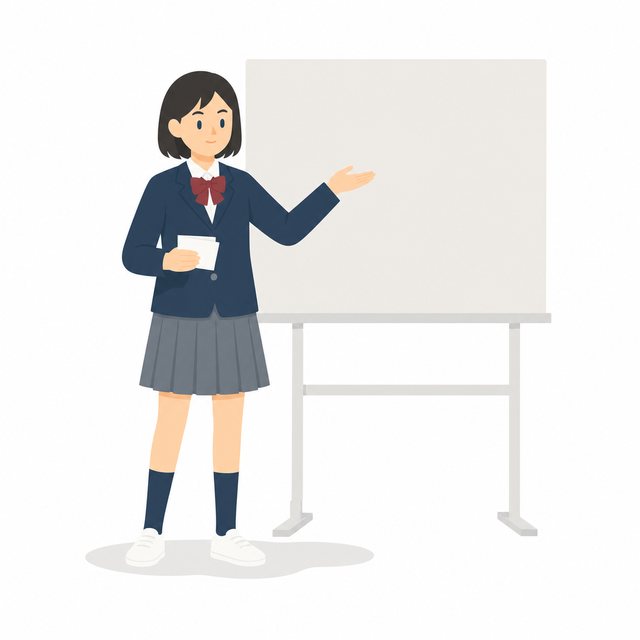 中学生・前に立って発表する女子（ブレザー）