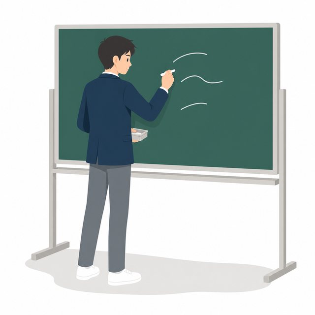 中学生・黒板の前で解く男子（ブレザー）