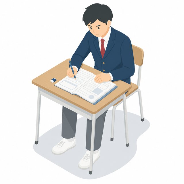 中学生・ドリルに取り組む男子（ブレザー）