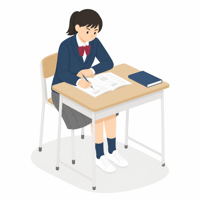中学生・ワークを進める女子（ブレザー）