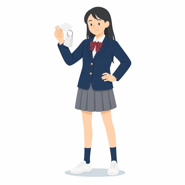 中学生・単語カードで覚える女子（ブレザー）