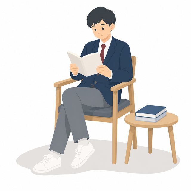 中学生・読書する男子（図書室）（ブレザー）