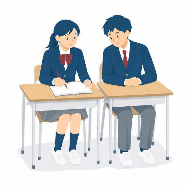 中学生・教え合いをする男女（ブレザー）