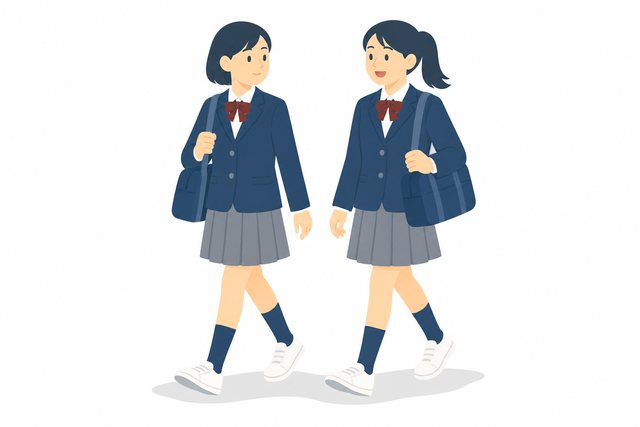 中学生・登校中に話す女子ふたり（ブレザー）