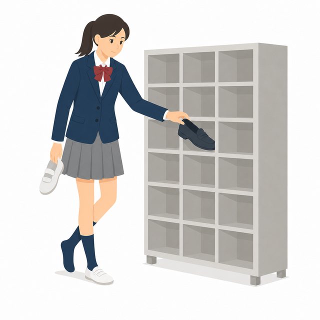 中学生・靴箱で履き替える女子（ブレザー）