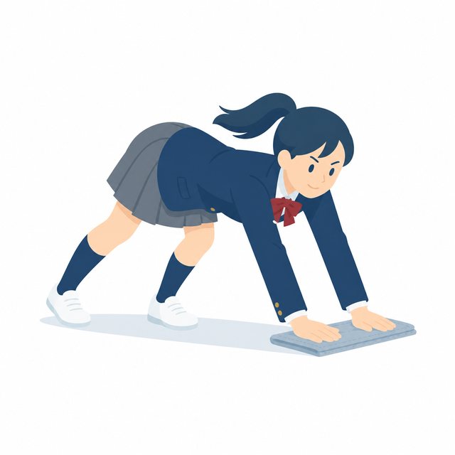 中学生・ぞうきんがけする女子（ブレザー）