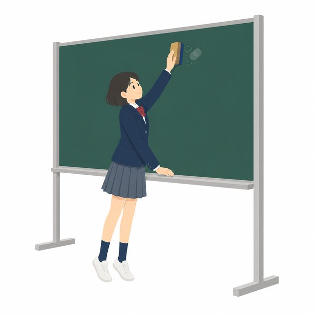 中学生・黒板を消す女子（ブレザー）