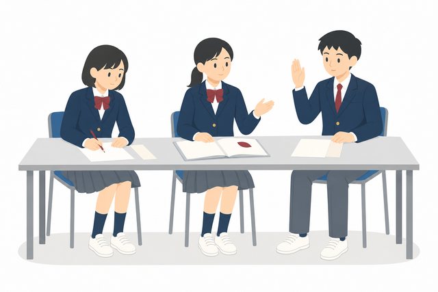 中学生・委員会で話し合う3人（ブレザー）