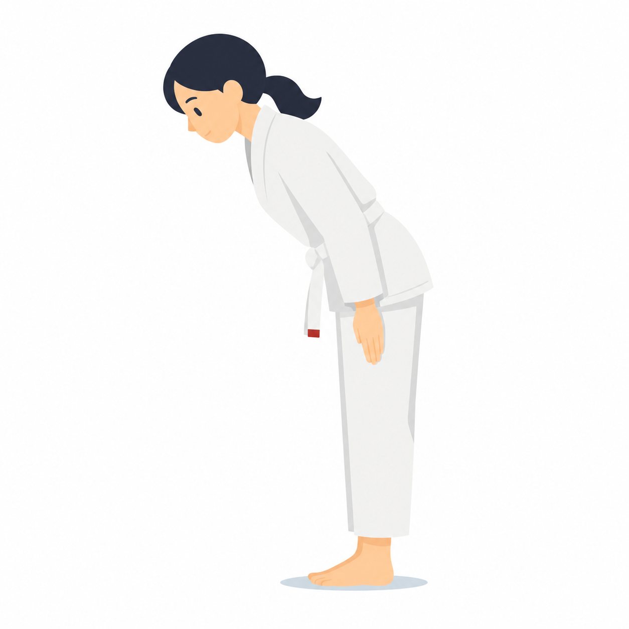 中学生・柔道・礼をする女子。礼をする柔道部の女子。輪郭線なしのフラットイラスト。制服は紺ブレザー×えんじのシリーズ共通デザインなので、他の中学生素材と組み合わせても同じ学校の場面になります。
