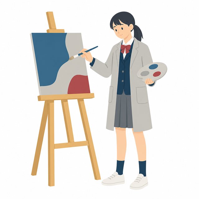 中学生・美術部・イーゼルで描く女子（ブレザー）