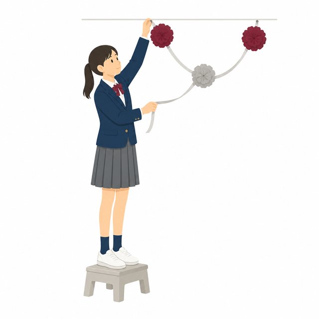 中学生・文化祭・飾りつけする女子（ブレザー）