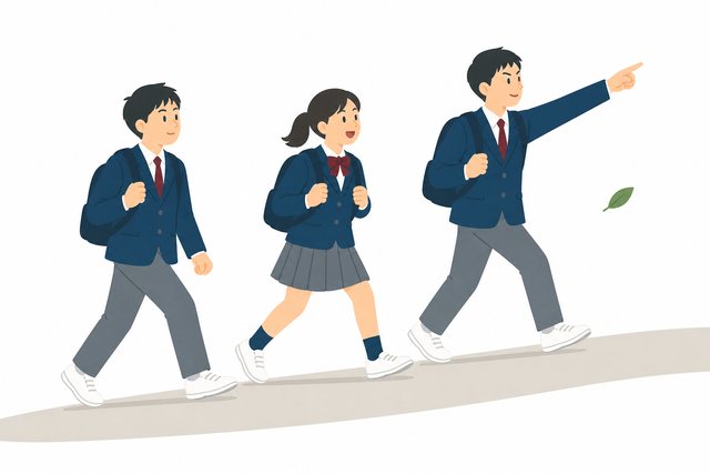 中学生・遠足・歩く3人（ブレザー）