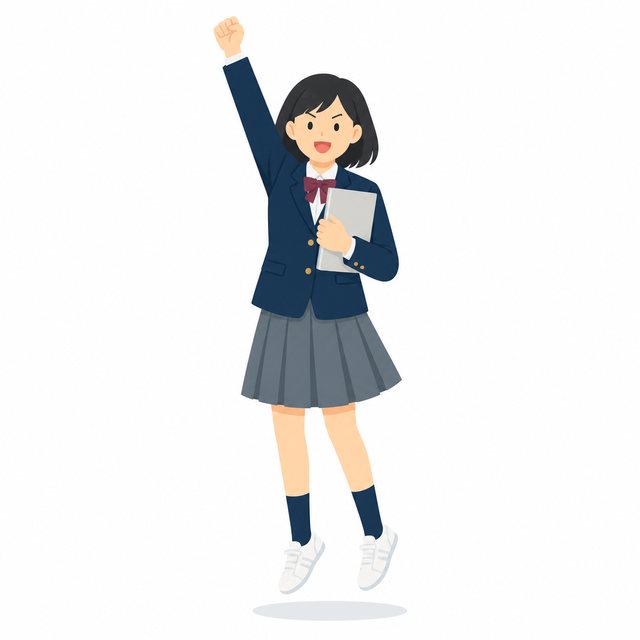 中学生・ガッツポーズの女子（ブレザー）