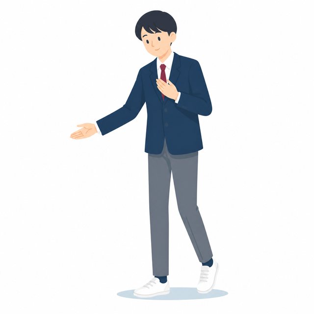 中学生・こちらへどうぞと案内する男子（ブレザー）