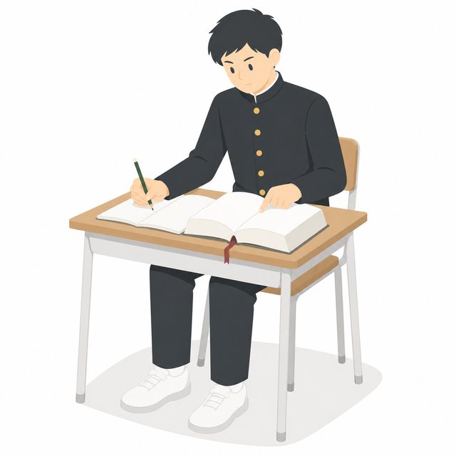 中学生・国語・辞書を引く男子（学ラン）