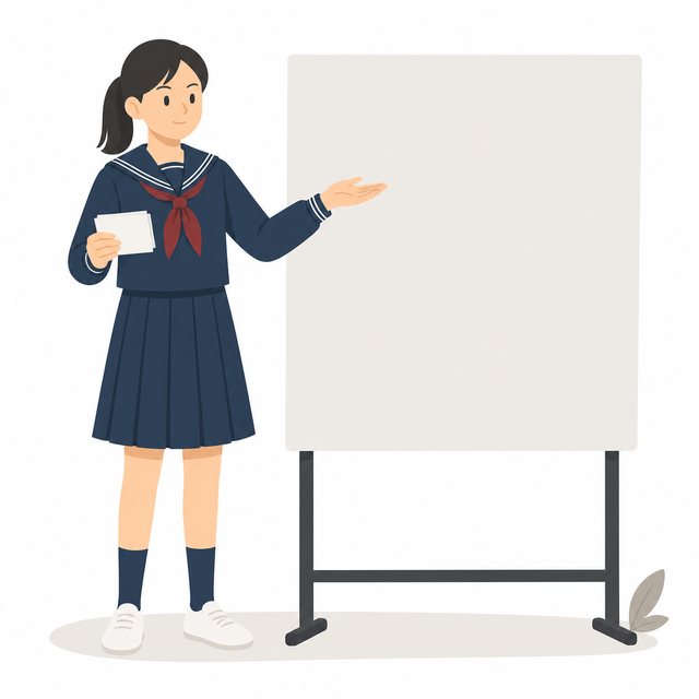 中学生・前に立って発表する女子（セーラー服）