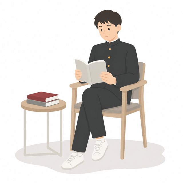 中学生・読書する男子（図書室）（学ラン）