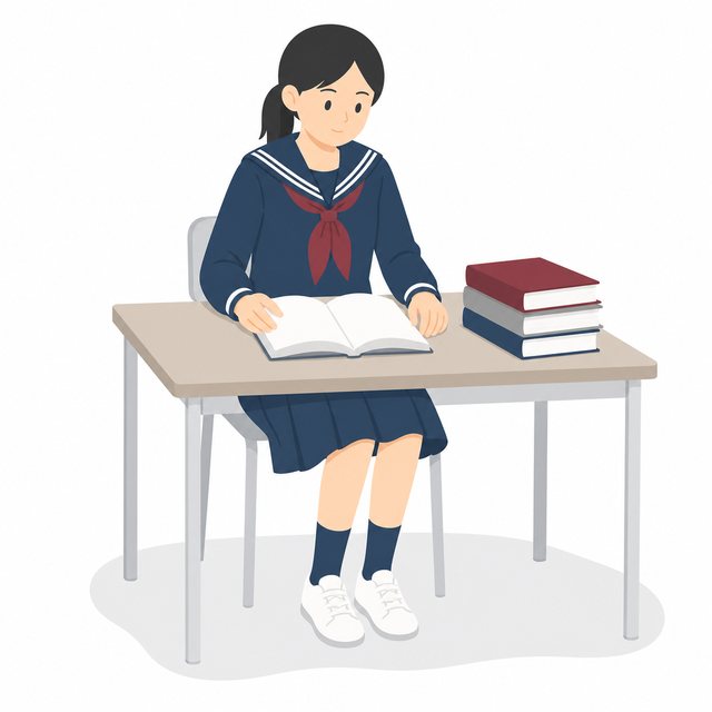 中学生・読書する女子（図書室）（セーラー服）