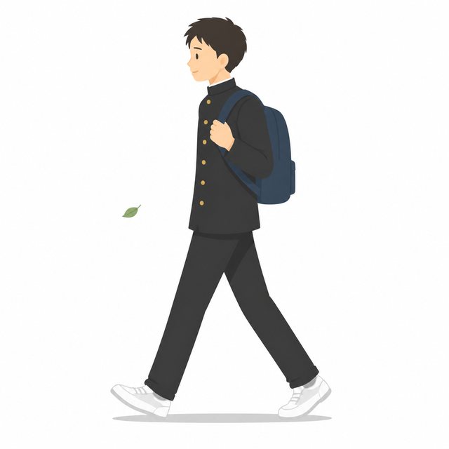 中学生・登校する男子（学ラン）