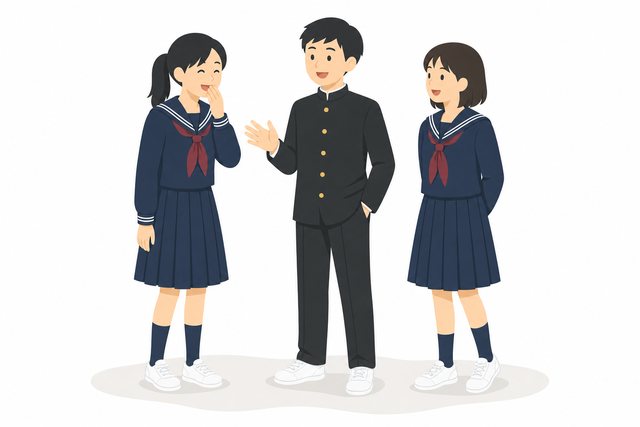 中学生・休み時間に談笑する3人（学ラン・セーラー服）