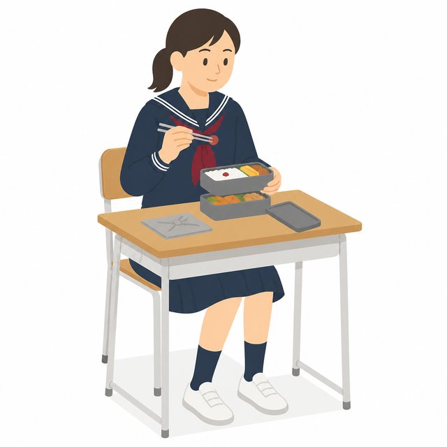 中学生・お弁当を食べる女子（セーラー服）