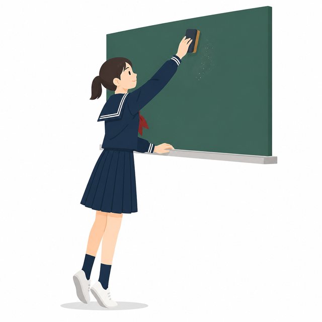 中学生・黒板を消す女子（セーラー服）