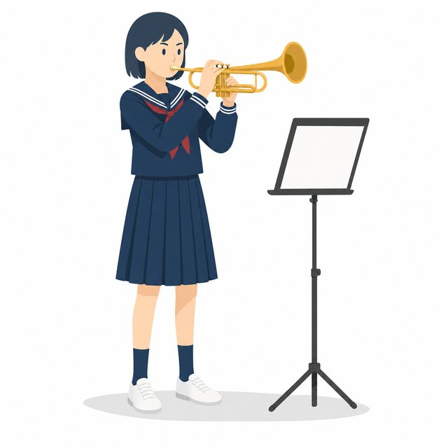 中学生・吹奏楽・トランペットの女子（セーラー服）