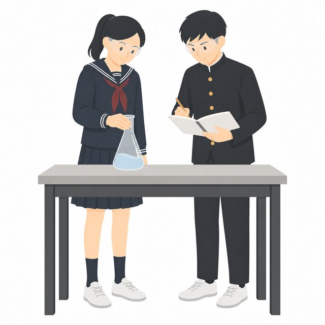 中学生・科学部の観察（2人）（学ラン・セーラー服）