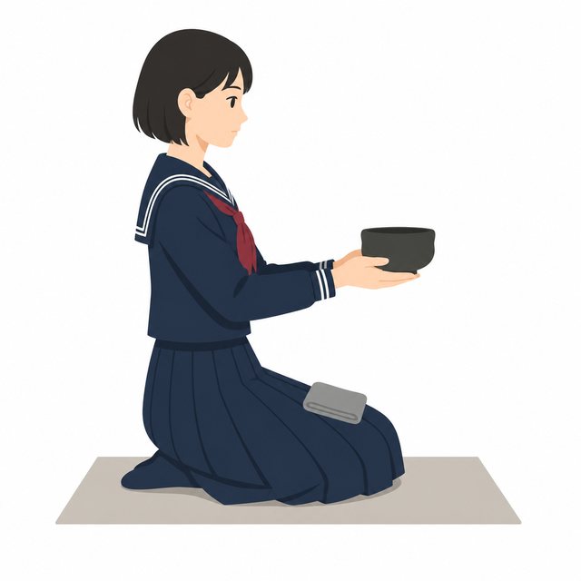中学生・茶道部・お茶を出す女子（セーラー服）