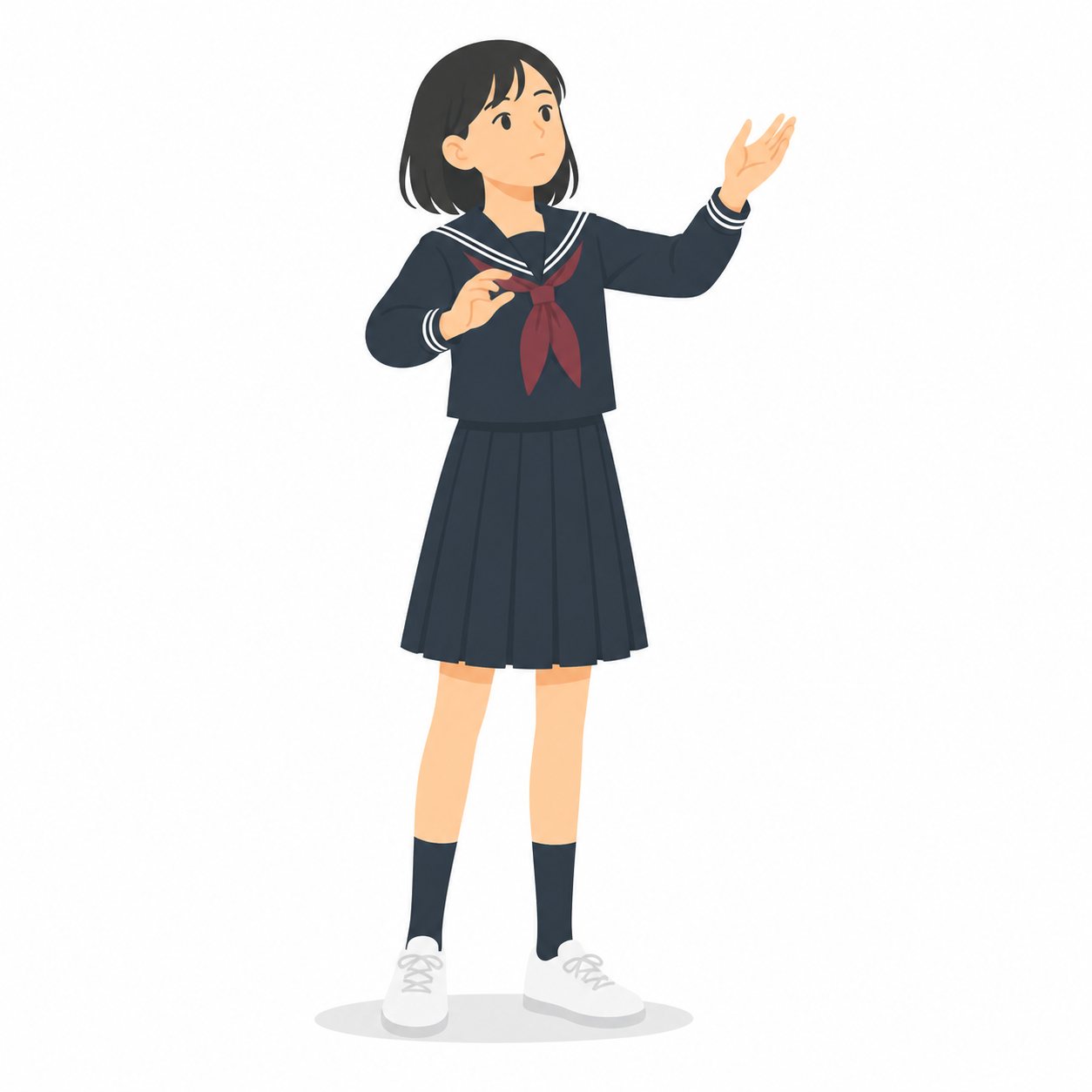 中学生・合唱コン・指揮する女子(セーラー服)。指揮をする女子。輪郭線なしのフラットイラスト。制服は黒学ラン×紺セーラーのシリーズ共通デザインなので、同じシリーズの素材と組み合わせても同じ学校の場面になります。