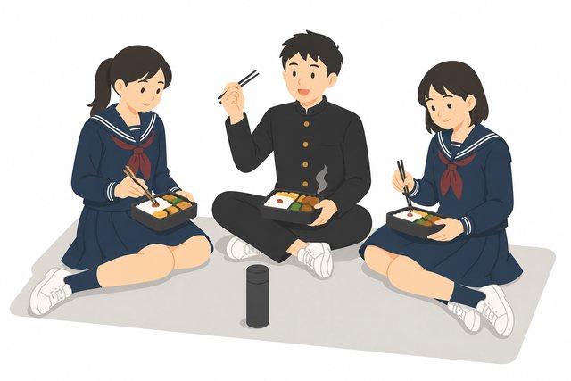 中学生・遠足・お弁当タイム（学ラン・セーラー服）