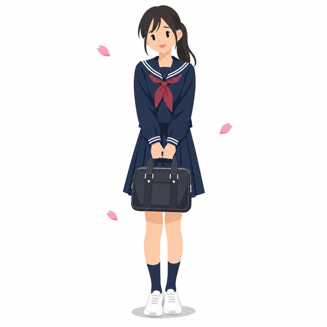 中学生・入学式の女子（桜）（セーラー服）