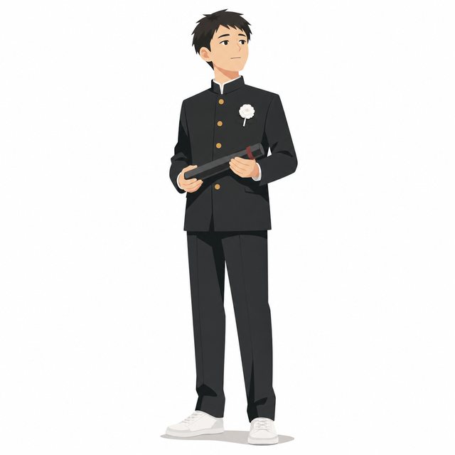 中学生・卒業式の男子（証書筒）（学ラン）