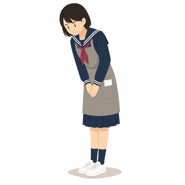 中学生・職場体験であいさつする女子（セーラー服）
