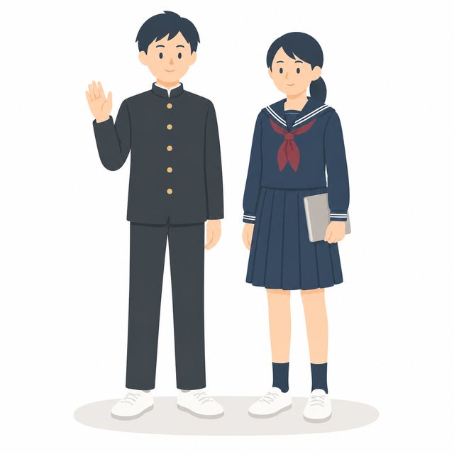 中学生・並んで立つ男女（あいさつ）（学ラン・セーラー服）